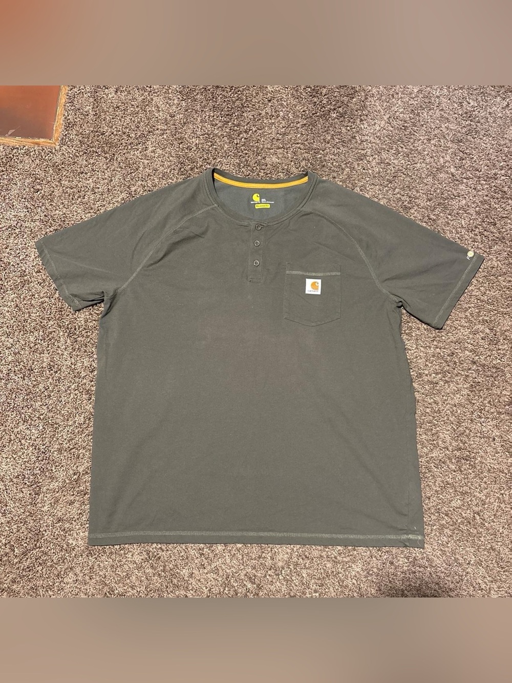 Carhartt Men’s Olive Green Henley Pocket T‑Shirt